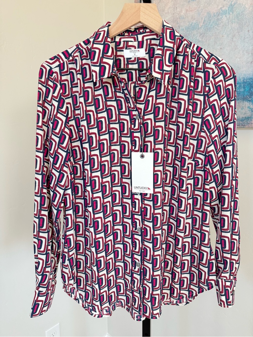 NWT UNTUCKit Natalie Shirt Womens 8 Medium Geometric Print Button Front Blouse